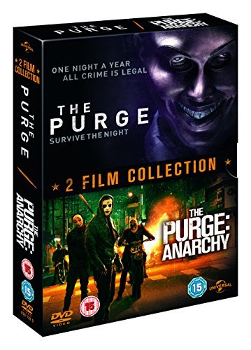 DVD case for "The Purge" and "The Purge: Anarchy" with masked face and armed figures.