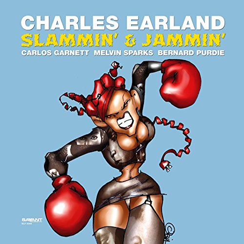 Vinyl album cover featuring a cartoon woman wearing boxing gloves on a blue background.