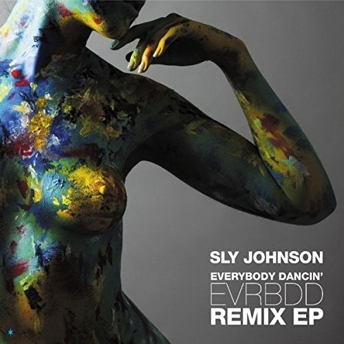 "Vinyl album cover with a painted female torso and white text on a grey background."