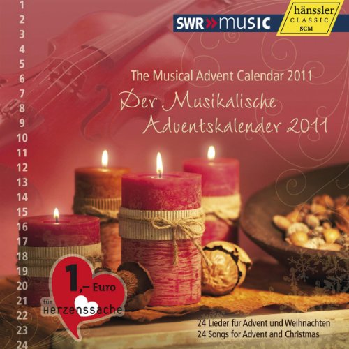 "CD cover with candles, nuts, and violins, featuring 'The Musical Advent Calendar 2011' title."