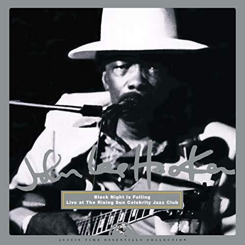 Black and white vinyl album cover featuring John Lee Hooker playing guitar and singing into a microphone.