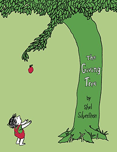 "The Giving Tree" book cover: a child reaching for an apple from a tree.