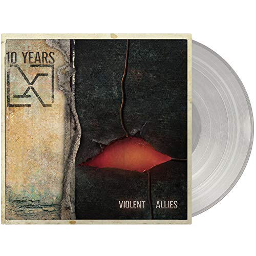 "Album cover with '10 Years' and 'Violent Allies' text, featuring a red-lit damaged wall."