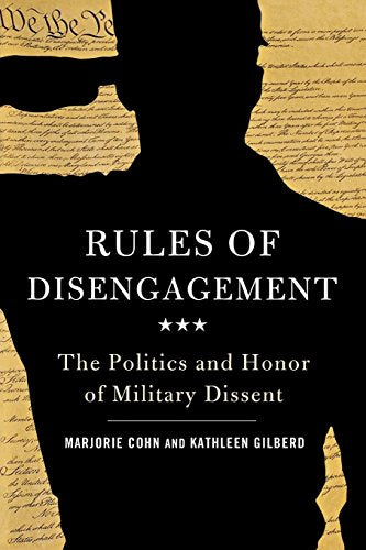 "Book cover with black silhouette of a soldier against a yellowed US Constitution background."