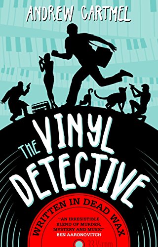 "Book cover with silhouettes on a vinyl record, titled 'The Vinyl Detective'."