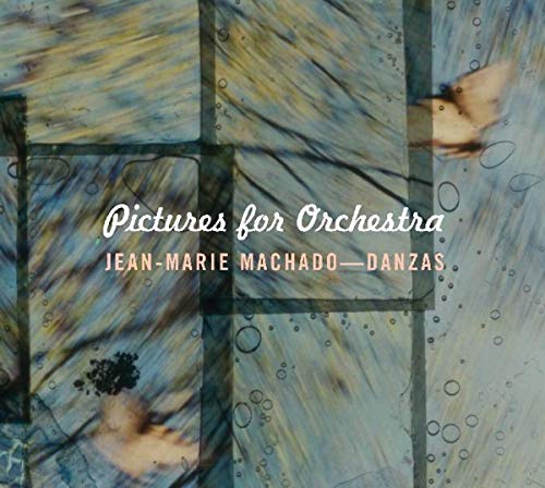 "CD cover with abstract blue and yellow background, white and orange text 'Pictures for Orchestra'."