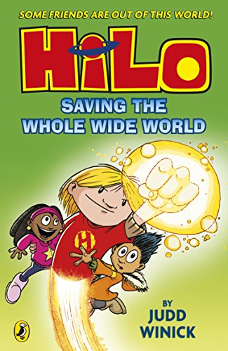 "Book cover featuring cartoon boy in red shirt with two friends, green background."