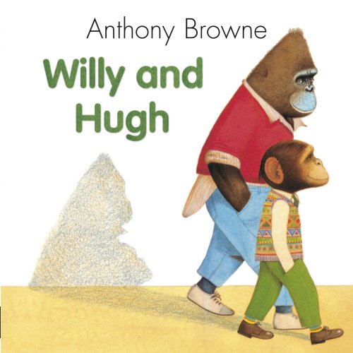 "Children's book cover featuring two anthropomorphic monkeys walking together, one carrying the other."