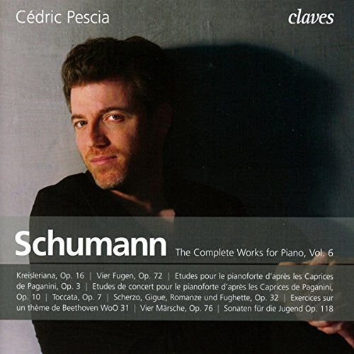 CD cover featuring a man with a shadow, titled "Schumann: The Complete Works for Piano".