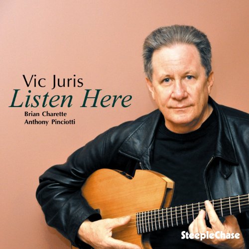 "Album cover: man holding guitar, wearing black jacket, against peach background."