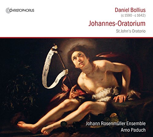 "CD cover featuring a painting of a man with a halo and ribbon."