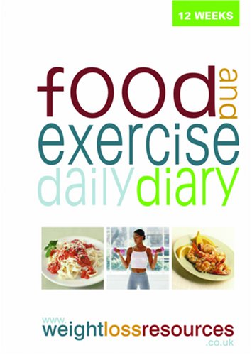 "Book cover with 'food and exercise daily diary' text and images of food and exercise."