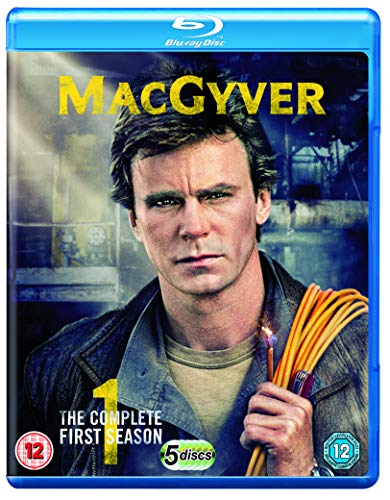 Blu-ray case with a man holding ropes, titled "MacGyver: The Complete First Season".