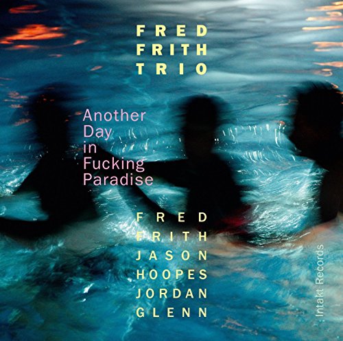 "Album cover with three silhouettes in water, blue background, and artist names listed."
