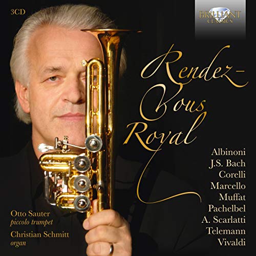 "CD cover featuring a man holding a trumpet, with gold text on a black background."