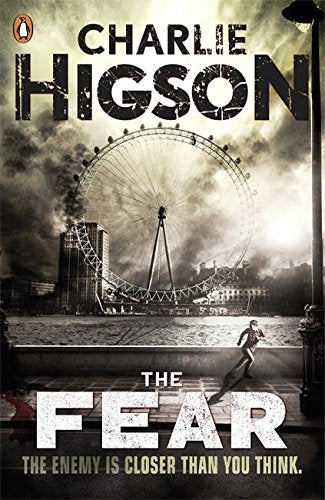 Book cover with a person running, a Ferris wheel, and a dark, cloudy background.