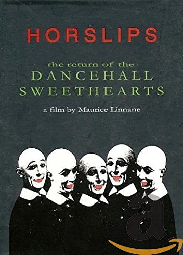 "Horslips DVD cover featuring a black-and-white illustration of five bald men in black suits."