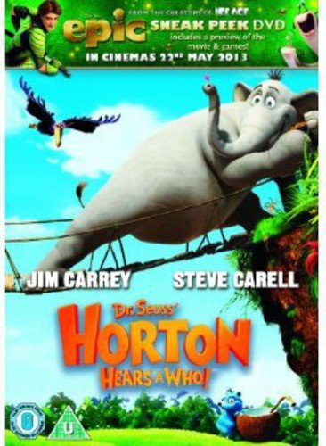 "Horton Hears a Who DVD cover featuring cartoon elephant and small blue creatures."