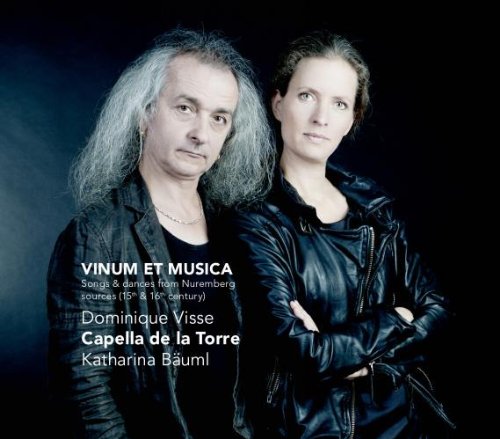 "CD cover with two musicians, man and woman, against a dark background."