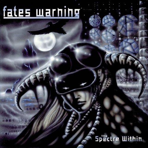 "Fates Warning album cover featuring a dark, horned figure with glowing eyes."