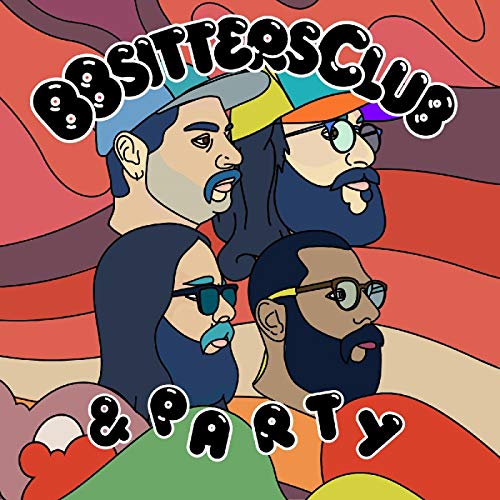 "Album cover featuring cartoon men with beards and sunglasses against a swirling red background."