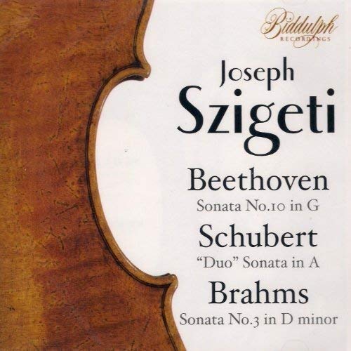 CD cover with violin scroll design and text listing musical compositions.