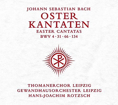 White album cover with gold text and sun symbol, featuring Johann Sebastian Bach's Easter Cantatas.