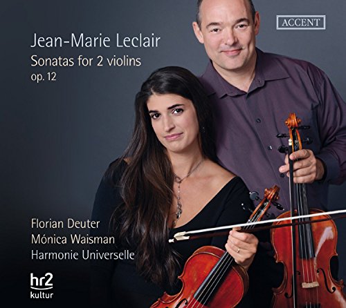 CD cover featuring a man and woman holding violins against a dark gray background.