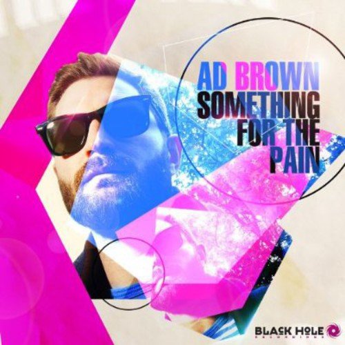 "Album cover with a man's face, sunglasses, and layered geometric shapes in pink, blue, and black."