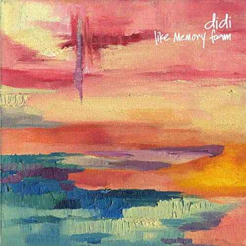 "Album cover with abstract painting of pink, orange, blue, and green hues."