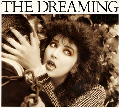 "Kate Bush album cover: sepia-toned image of woman with chained wrist and frightened expression."