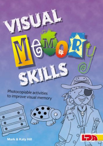 "Book cover with cartoon pirate and title 'Visual Memory Skills' in colorful letters."