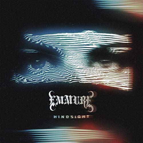 "Album cover with distorted face and text 'Emmure' and 'Hindsight' on dark background."