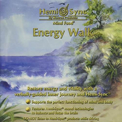 "Hemi-Sync Energy Walk CD cover featuring a serene ocean and rocky coastline landscape."