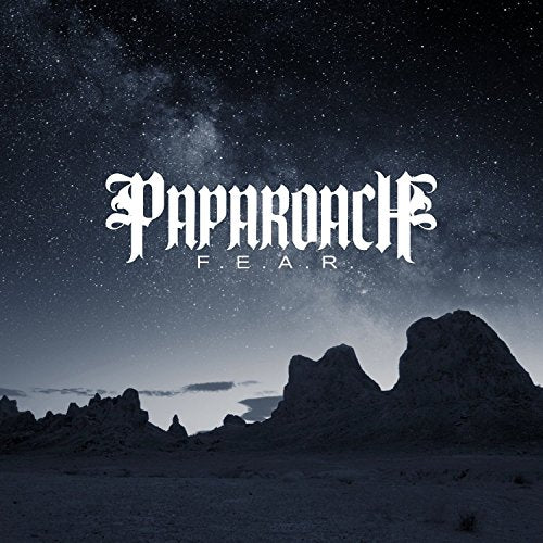 "Papa Roach F.E.A.R. album cover with desert landscape and starry night sky."