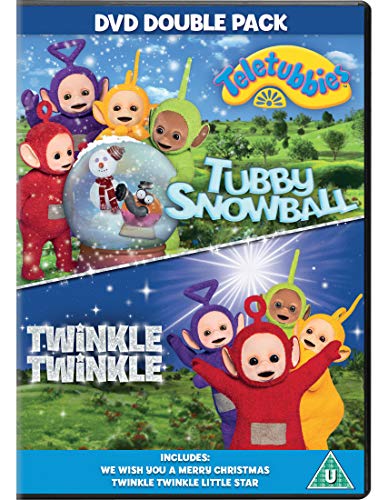"Teletubbies DVD cover featuring Tubby Snowball and Twinkle Twinkle episodes with colorful characters."