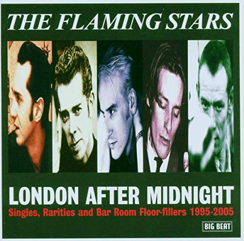 "CD cover with dark green background, band members' portraits, and white and red text."