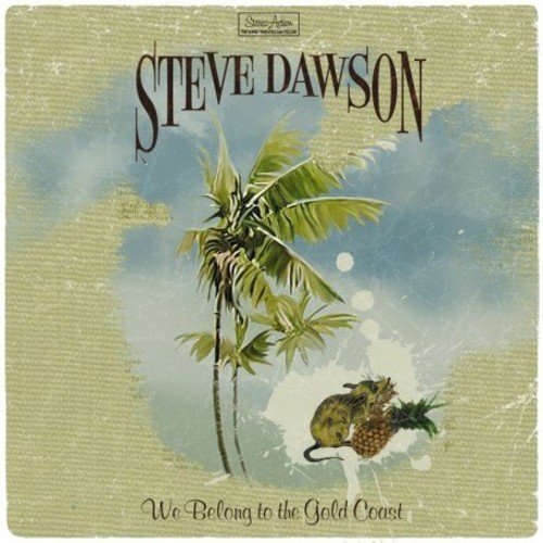 "Album cover with palm trees, pineapple, and green background, titled 'We Belong to the Gold Coast'."
