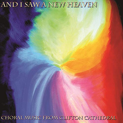 "Album cover with abstract rainbow swirl design and text 'And I Saw A New Heaven'."