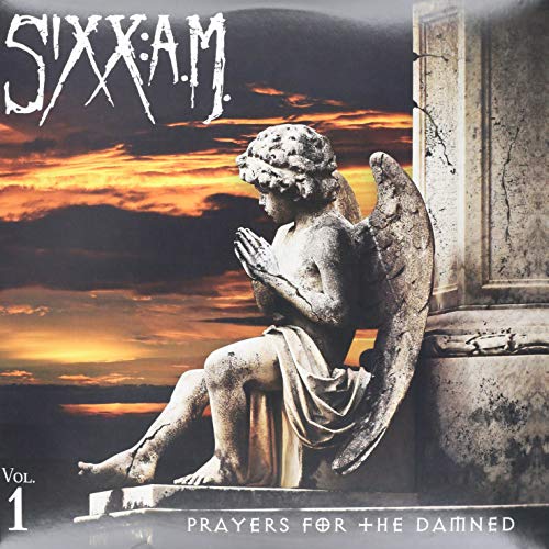 "Album cover featuring a stone angel statue against an orange and black sky."