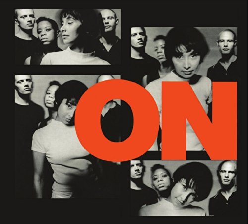 "Album cover with 'ON' in red over black-and-white band member photos."