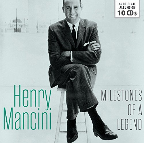 "CD cover featuring black and white photo of Henry Mancini sitting on a stool."