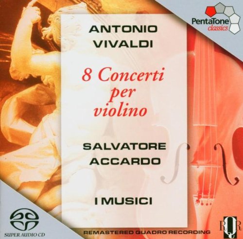 "CD cover with a statue, violin, and text about Vivaldi's violin concertos."