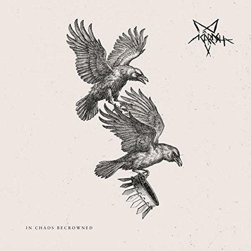Album cover featuring two crows in flight, with a pentagram and text "In Chaos Becrowned".