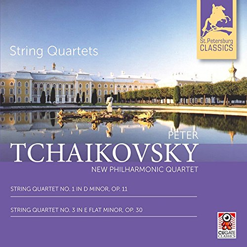 CD cover with a palace and pond, featuring Tchaikovsky's string quartets.