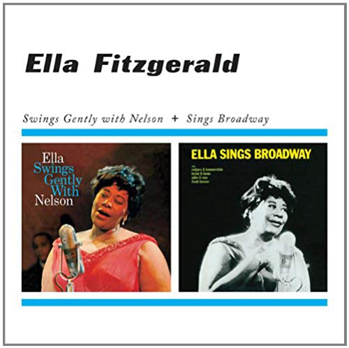 "Ella Fitzgerald CD cover featuring two album covers with her singing into a microphone."
