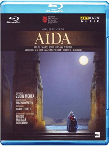 Blue-ray disc case with Aida opera cover art featuring a person in ancient Egyptian temple.