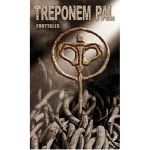 "Album cover with a metal symbol surrounded by curved objects, sepia tone."