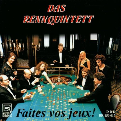 "CD cover with people in formal attire gathered around a roulette table."
