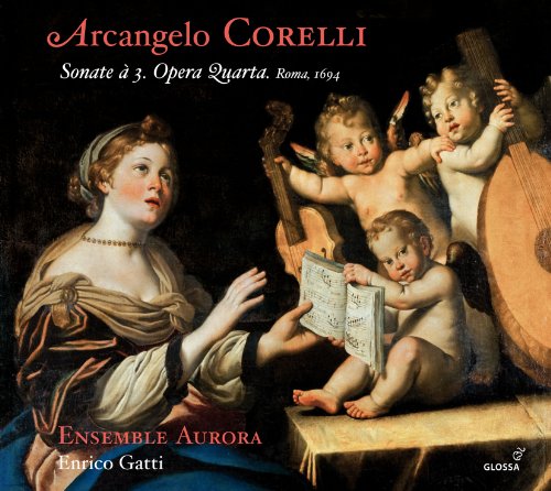 "CD cover featuring a Renaissance painting of a woman and three cherubs with musical instruments."